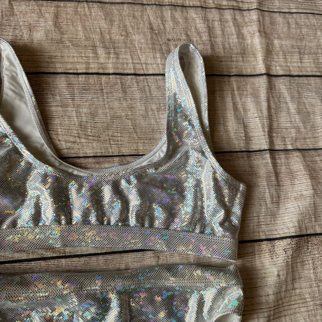 Dippin Daisy’s Women’s Sz Large Silver Holographic 2 Piece Bikini Swim Suit NEW - Image 14