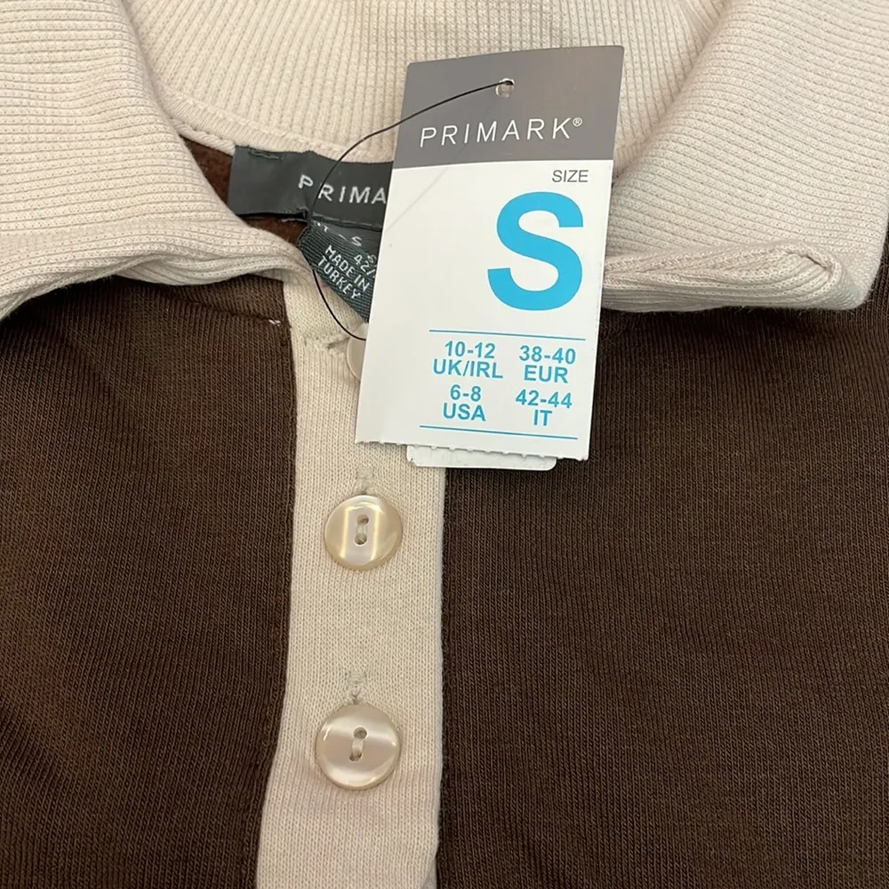 NWT  Brown with Tan & Cream Long Sleeve Collar Pullover Sweatshirt Small - Image 10