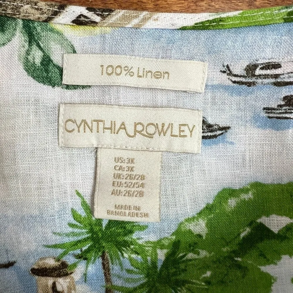 Cynthia Rowley Shirt 3X The Amalfi Coast Print Linen Collar Button Down Colorful - Image 11