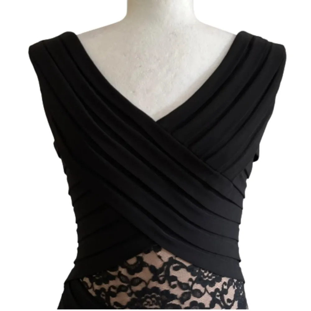 Adrianna Papell Black Tan Lace Tiered Sleeveless Cocktail Dress Size 4 - Image 3