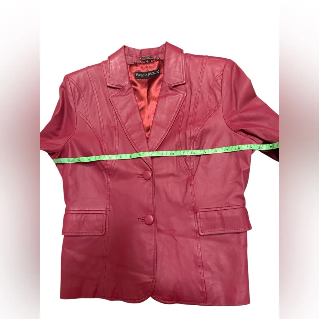 Vintage Y2K Pamela McCoy Red Leather Blazer Jacket Medium - Image 3