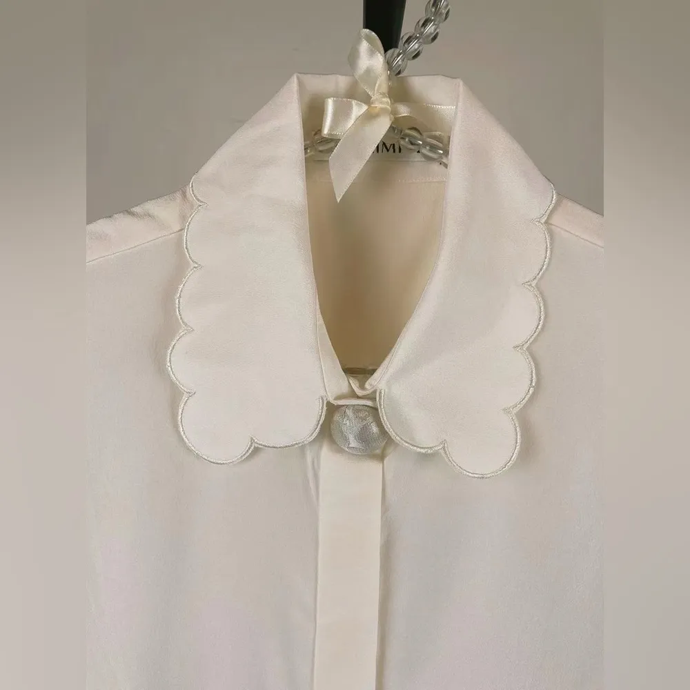 J.ING Off White Silk Blouse Top Size M - Image 3