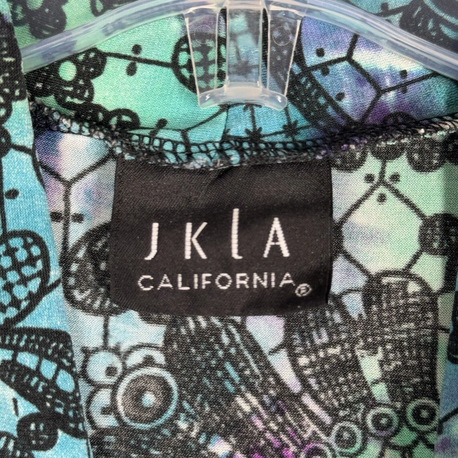 JKLA California Shirt Womens Medium Black Blue Geometric Floral Vintage 2000 Y2K - Image 5