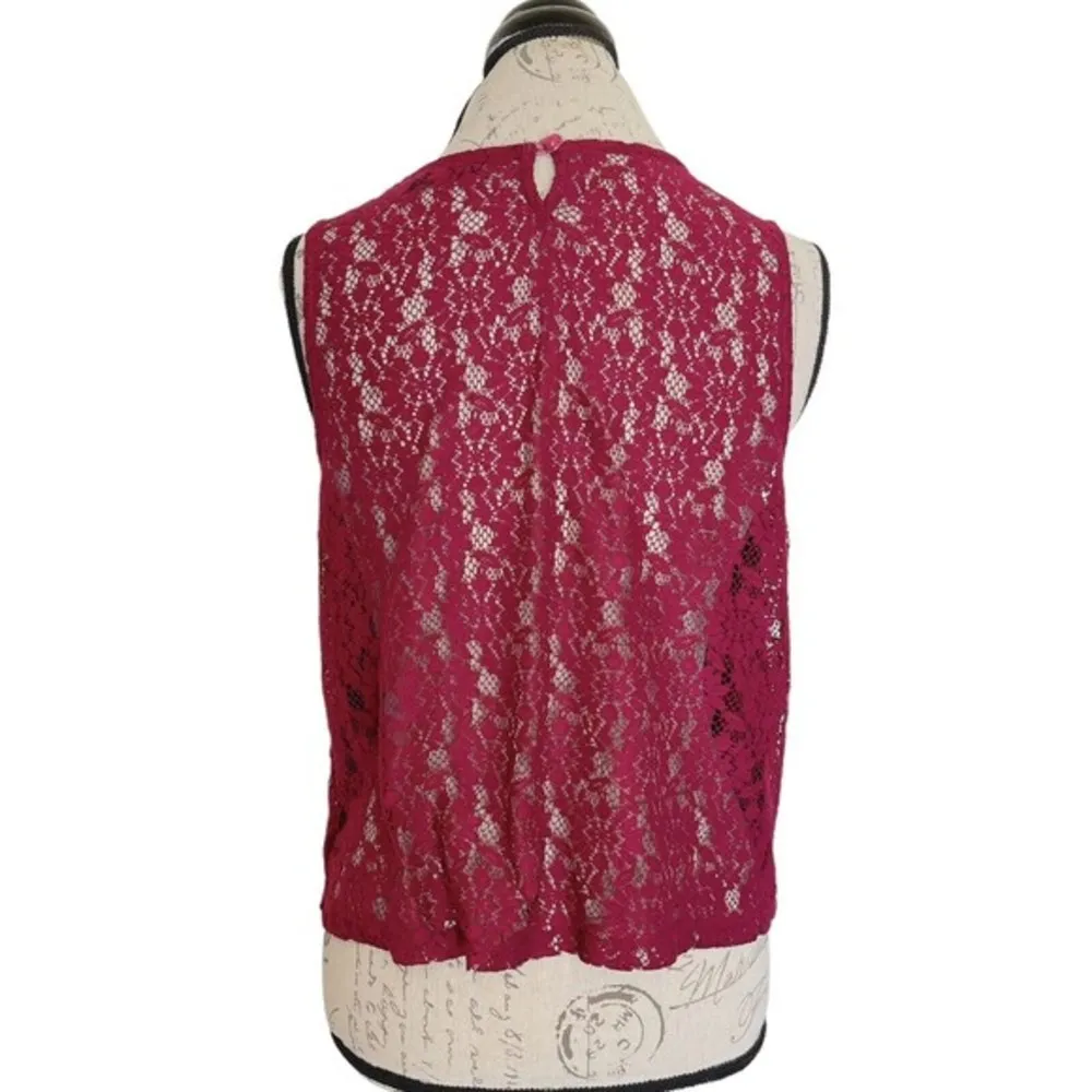 Womens Sleeveless Crochet Floral Size 10 Red Dressy Date Night Party - Image 3