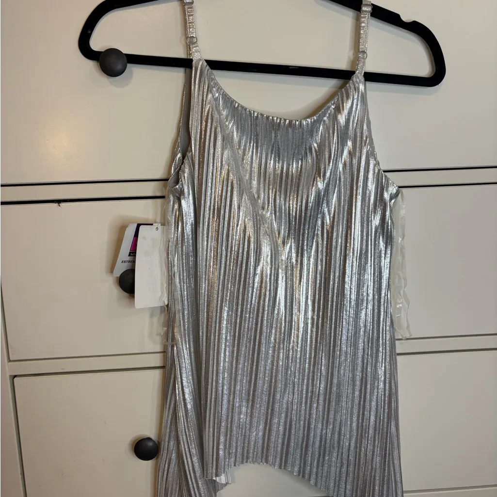 silver pleated metallic tank top small - Image 2