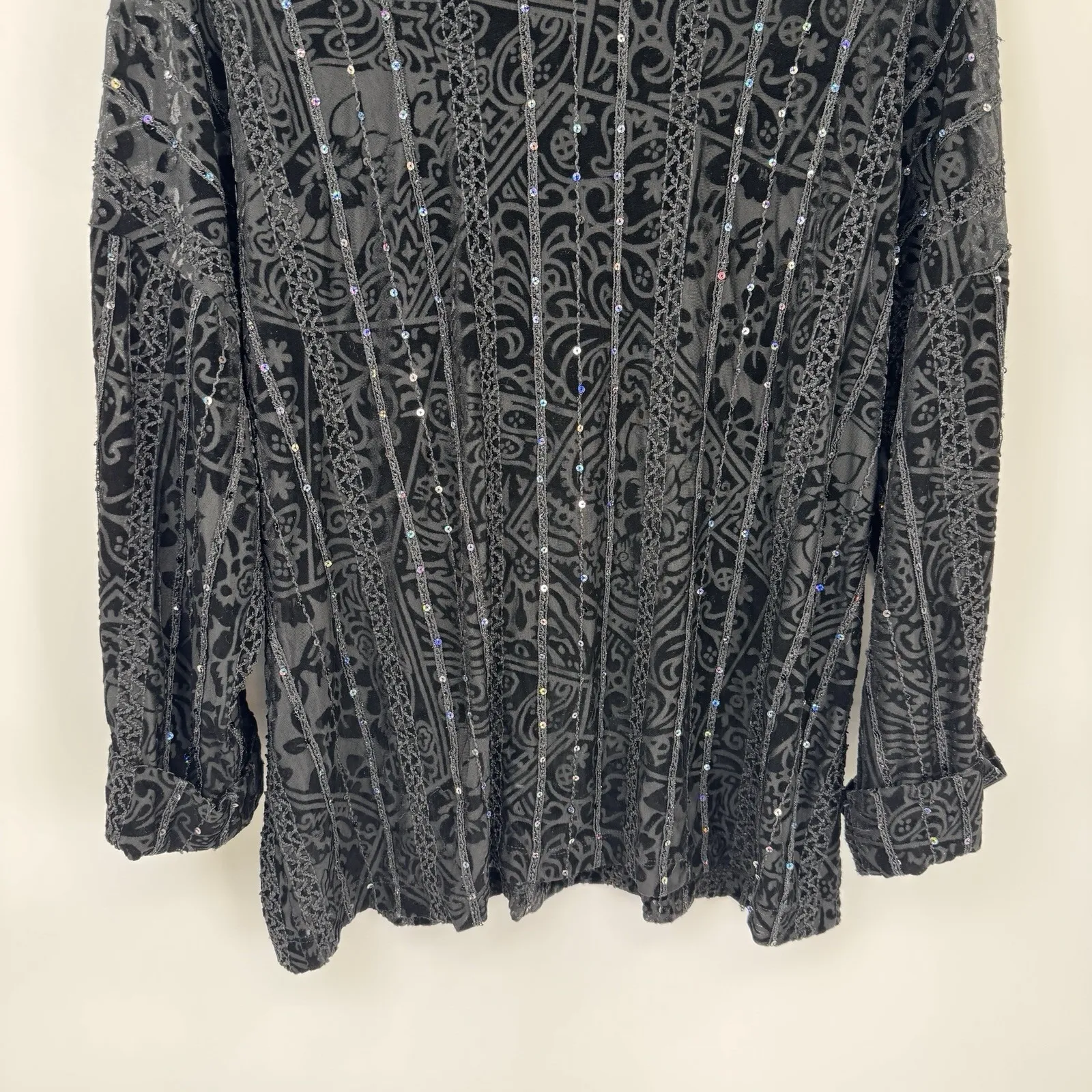 Vintage Y2K Coldwater Creek Top Womens XL Black Sequin Velvet Whimsigoth Fairy - Image 9