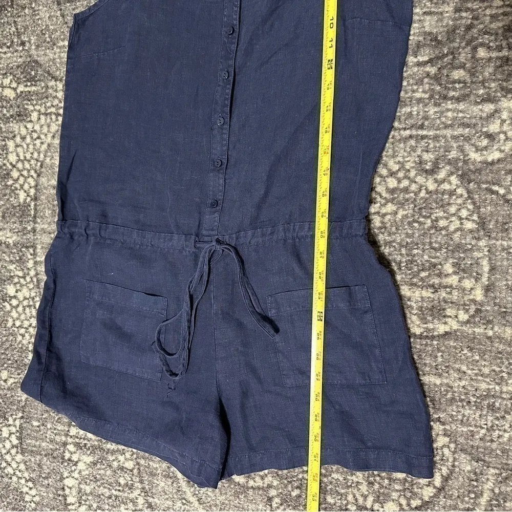 ATWELL Women’s Size S Navy Blue Henley Patch Front Drawstring Linen Romper - Image 7