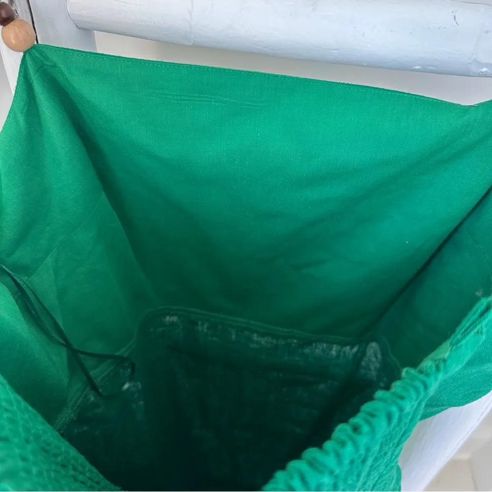 Rachel Zoe Green Linen Blend Square Neck Midi Dress W Wooden Beads Size Medium - Image 15