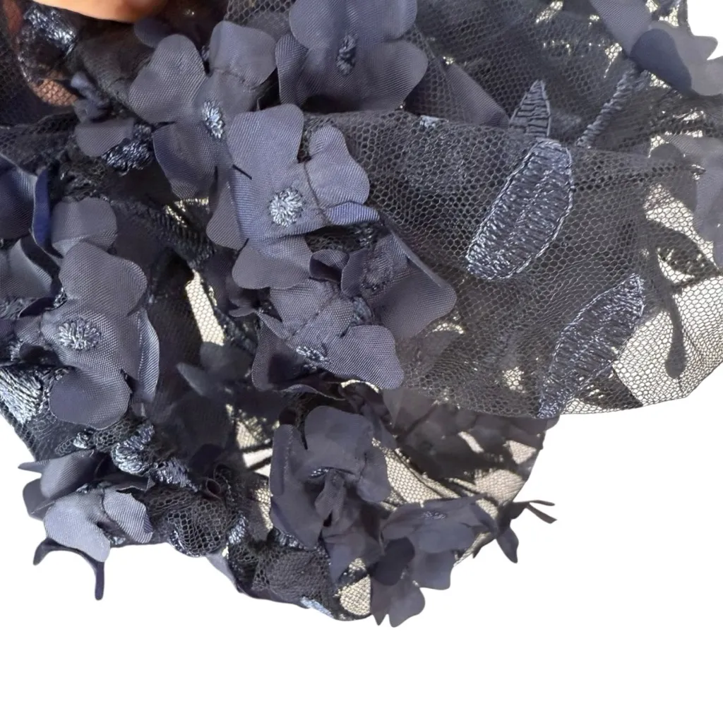 Eliza J Navy Dress Floral Sleeve Embellished Sleeves Boat Neck - Image 6