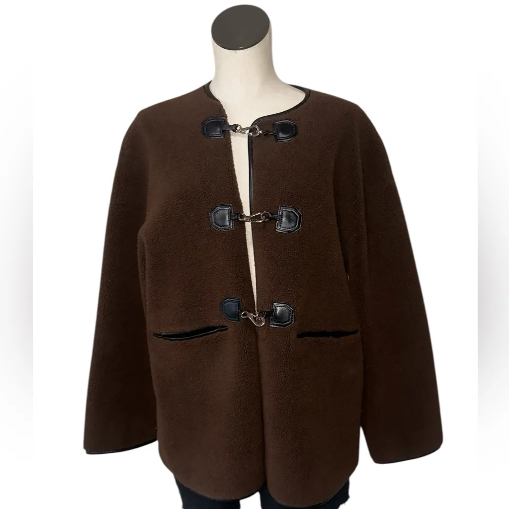 NWT $268 Rebecca Minkoff Shearling Toggle Jacket IN Color Chocolate Brown Medium - Image 10