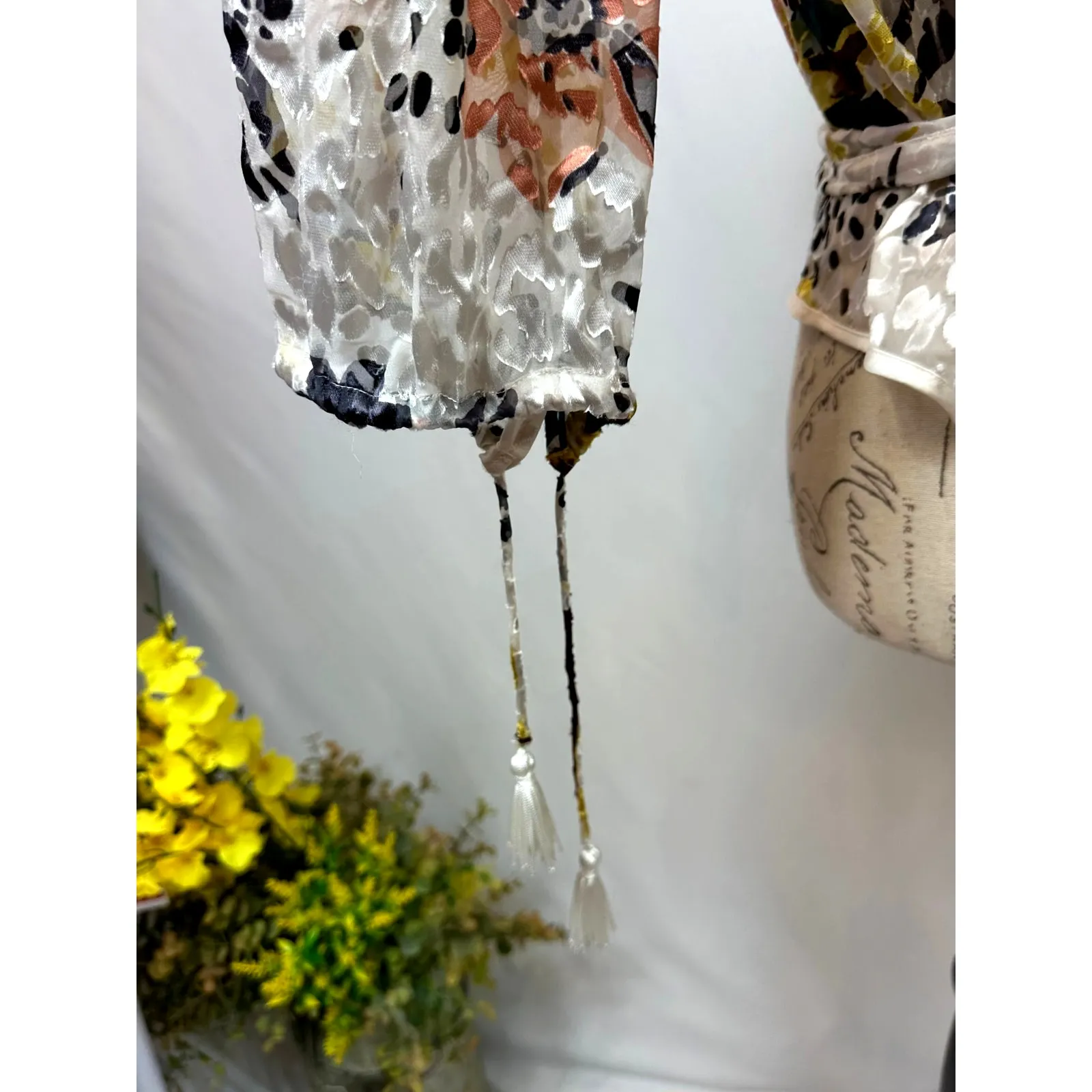 Free People Floral Print Cropped Silk Blend Burnout Kimono XS - Image 15