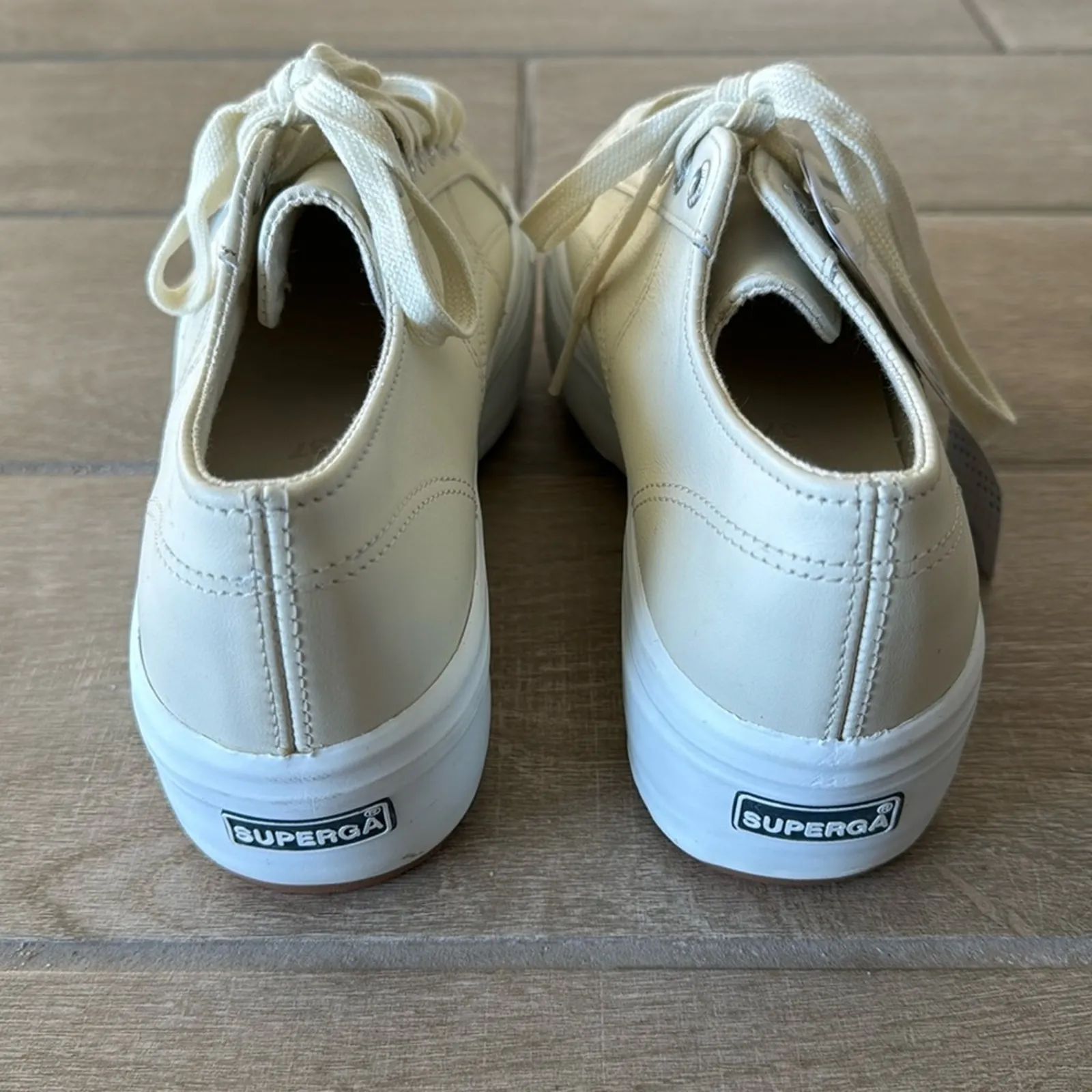 Superga Cream Leather Platform‎ Sneakers Size: 6.5 - Image 6