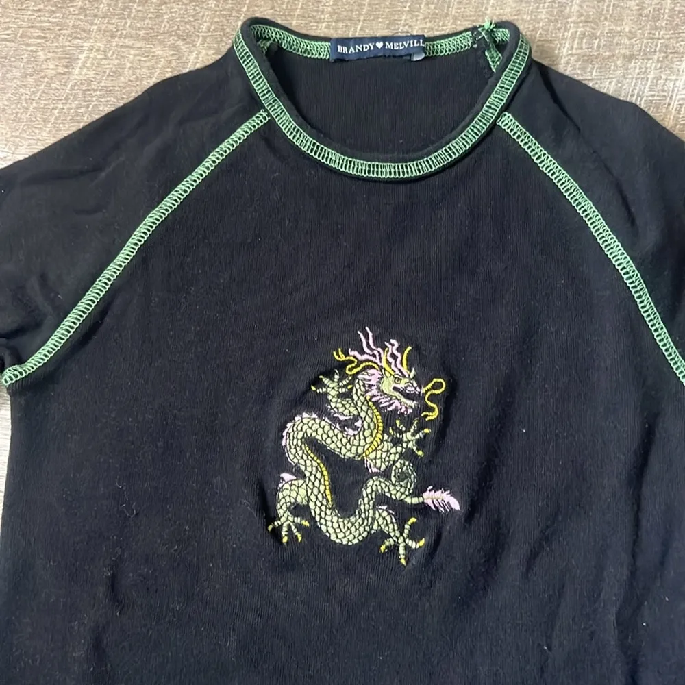 Brandy Melville Dragon Embroidery Long Sleeve Shirt One Size - Image 2
