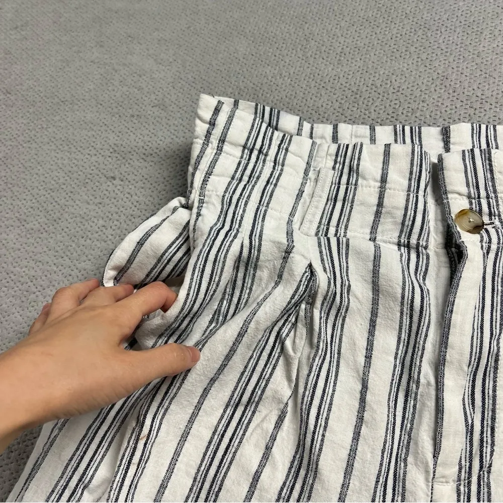 Madewell Linen-Cotton Paperbag Pants in Dark Baltic Stripe Size 8 EUC - Image 8