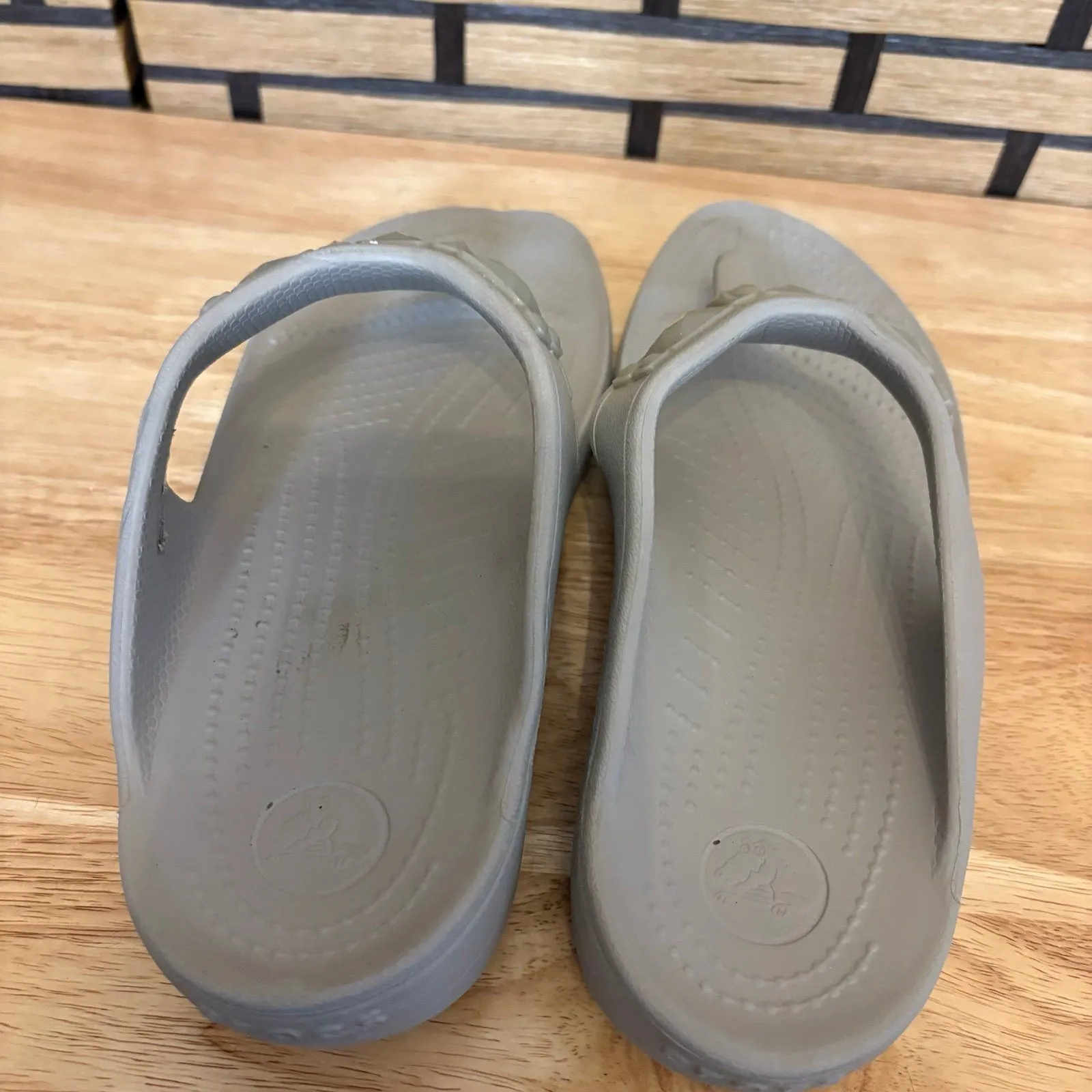 Crocs Gray Jeweled Flip Flops Size 9 - Image 6