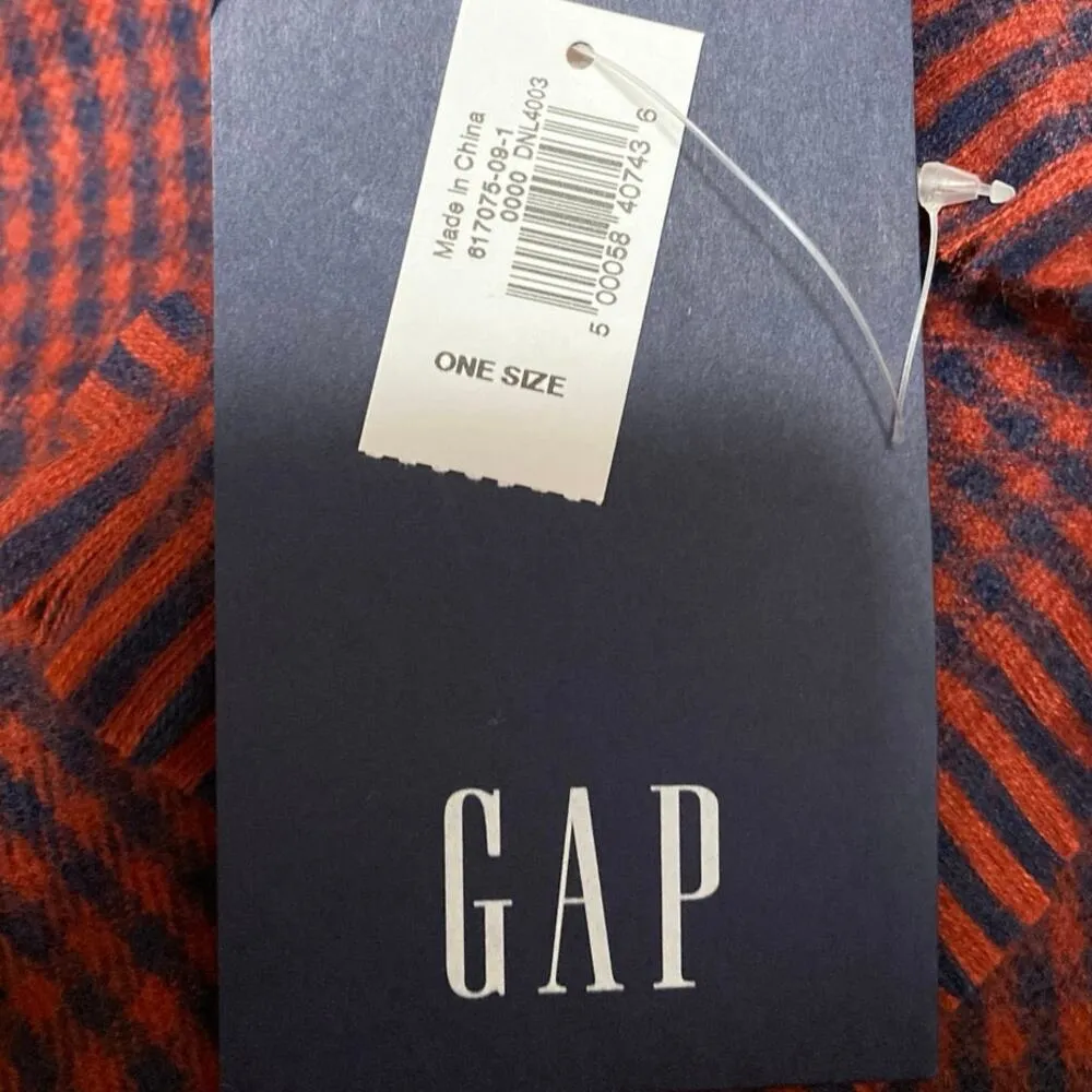 NEW Gap Red Black Gingham Checkered Fringe Hem Shawl Wrap Scarf 200x50 One Size - Image 3