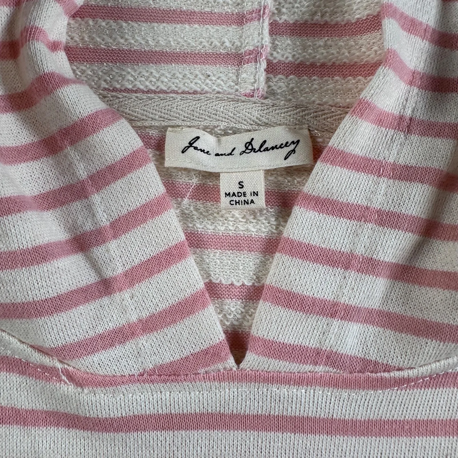 Jane & Delancey Women's Small Pink/Cream Striped Short Sleeve Hooded Terry Shirt Pink - Image 12