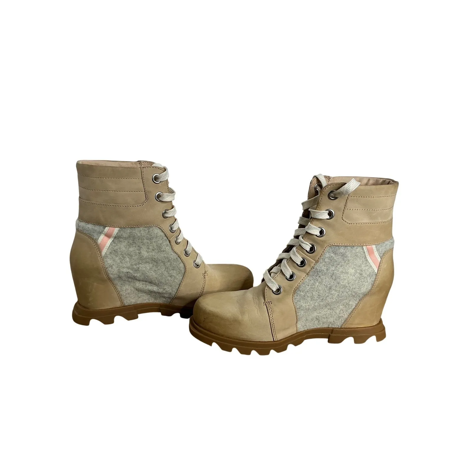 Sorel Joan of Arctic Wedge II Lexie Boots Tan Gray 9.5 Waterproof Suede Wool‎ - Image 2