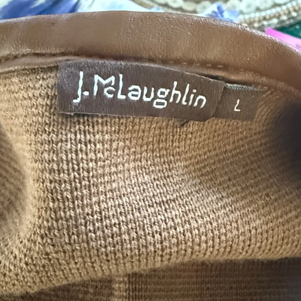 J. McLaughlin Brown Vest with Faux Leather trim Italian Merino Wool Large - Image 7