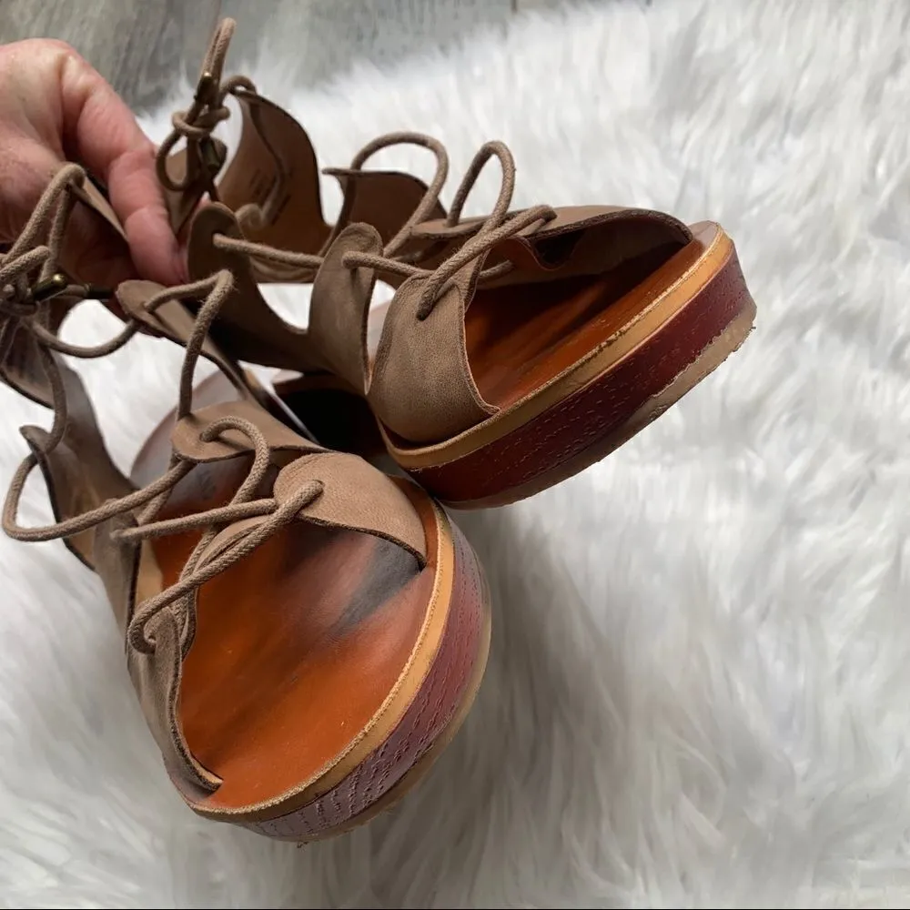 Lucky Brand Hipsta Open Toe Leather Wedge Sandals Tan Brown Size 7.5 - Image 11