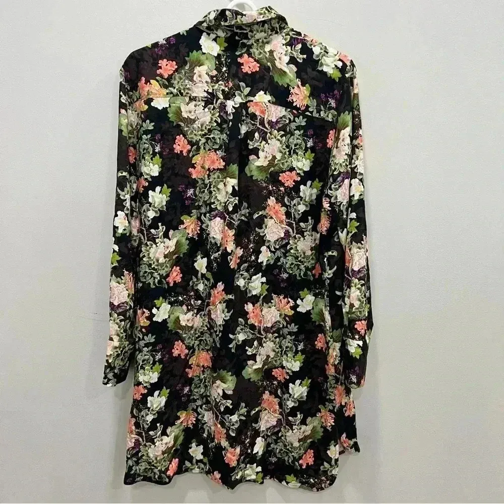 Alice + Olivia Floral Print Longline Button Down Viscose‎ Shirt sz L - Image 7