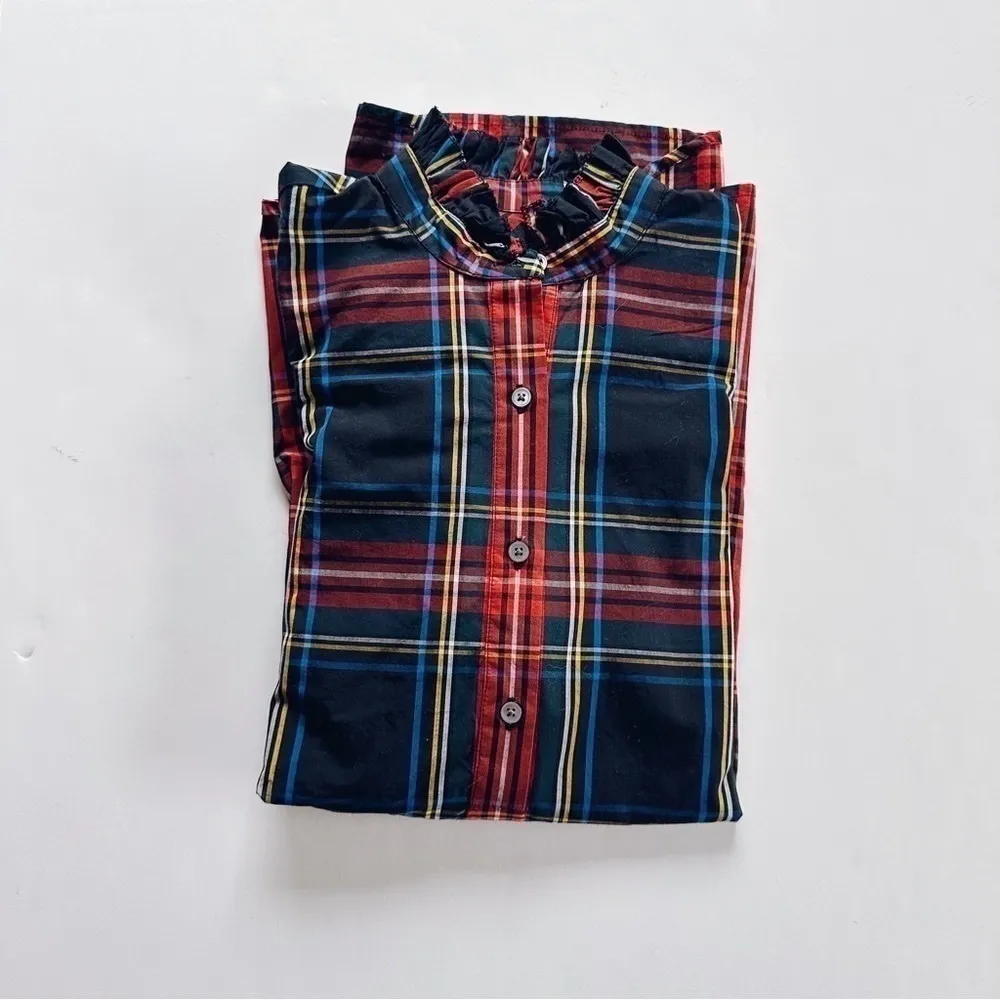 NEW J.Crew Classic Fit Ruffle Popover in Black Stewart Tartan XXS - Image 8