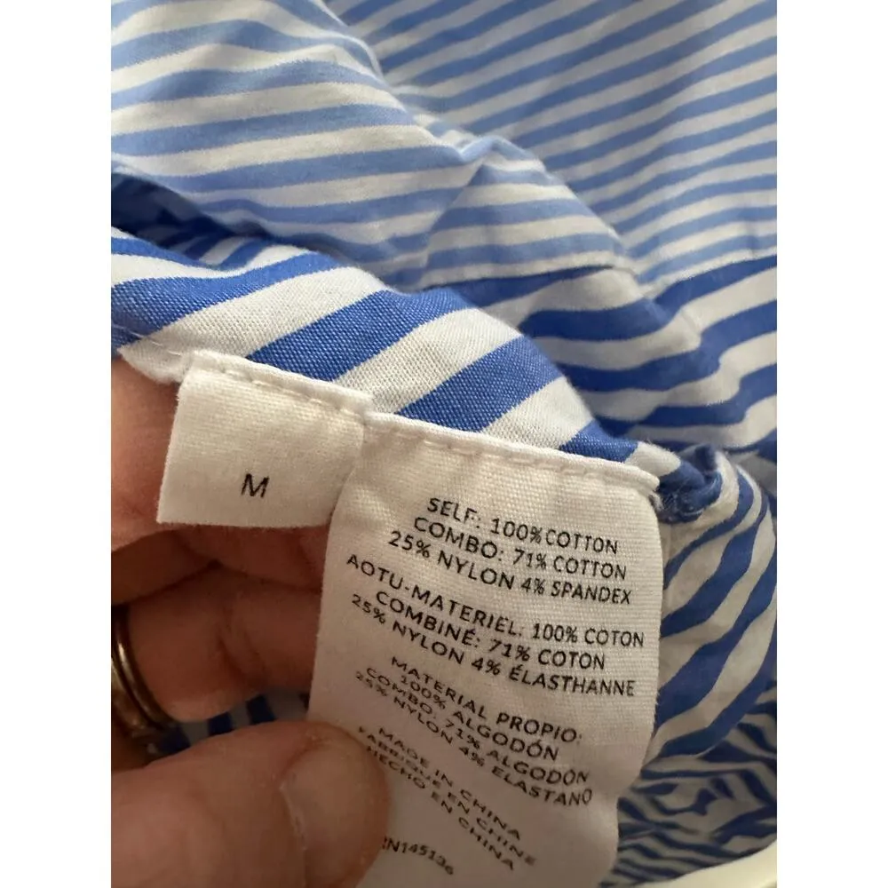 NAADAM Blue Cotton Asymmetrical Stripe Mix Button Up Long Sleeve Top Size Medium - Image 9