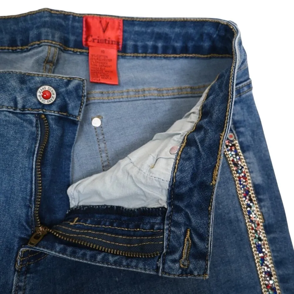 V Christina Womens 10 Medium Wash Tapered Leg Sequin Jean Blue - Image 9