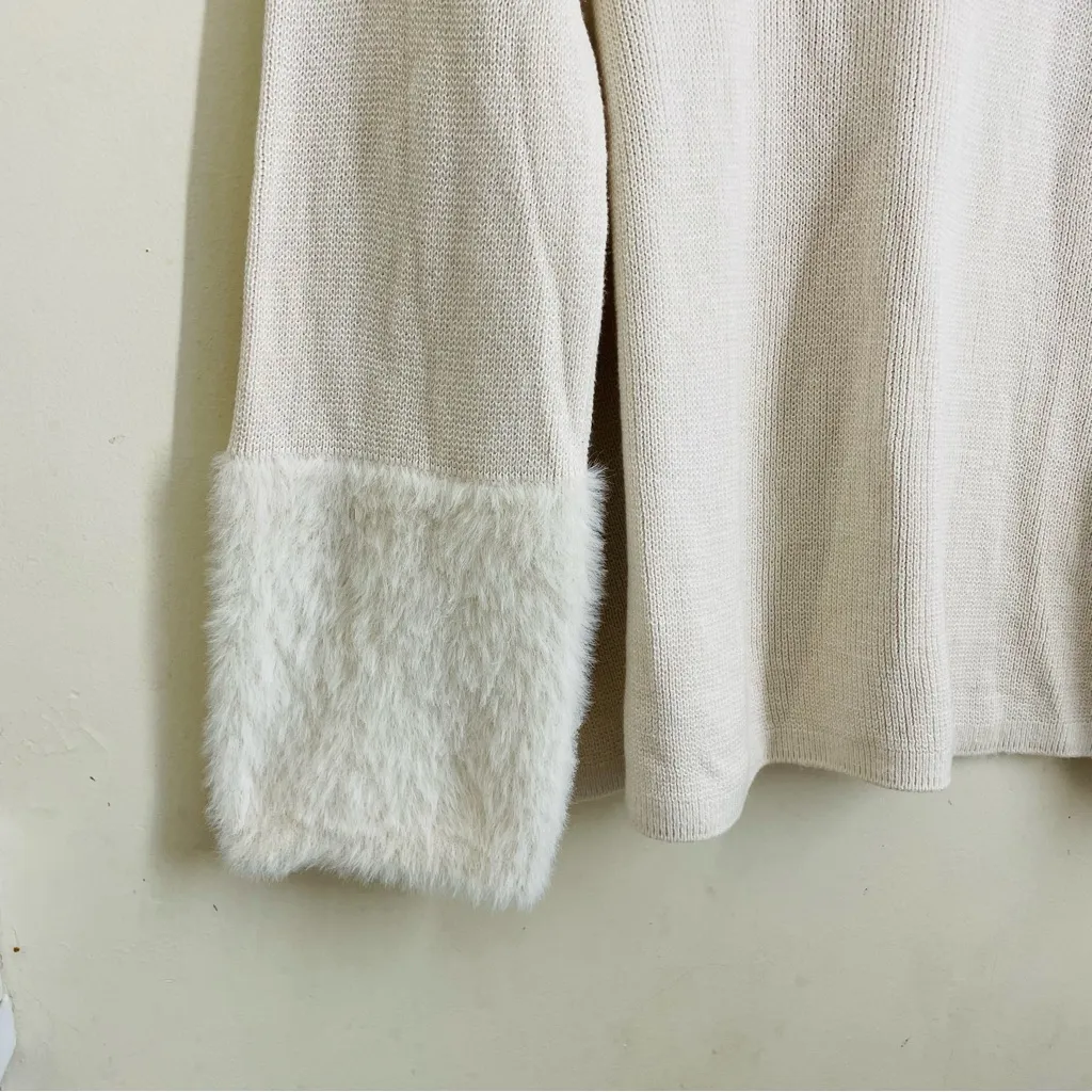 J. Jill Plush Sleeve Sweater Women’s XL Cream Knit Faux Fur Cuff Pullover - Image 6