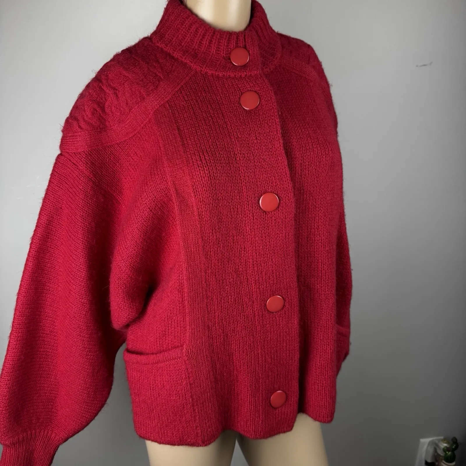 I.B. DIFFUSION Cardigan Sweater Coat Sz S Women's Red Wool Mohair Cozy Soft Vtg - Image 6