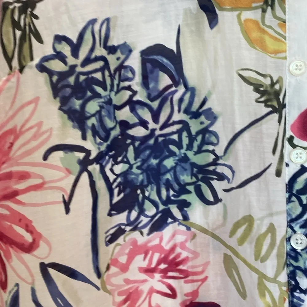 None Women’s White Floral Lightweight Silk & Cotton Button Down Shirt Size Large - Image 7