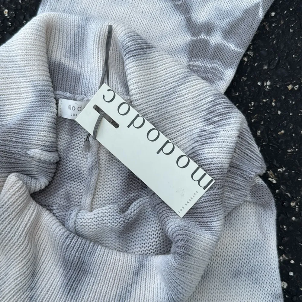 Mododoc Los Angeles Tie Dye Flare Bell Bottom Fold Over Ribbed Knit Pants S NWT Gray - Image 5