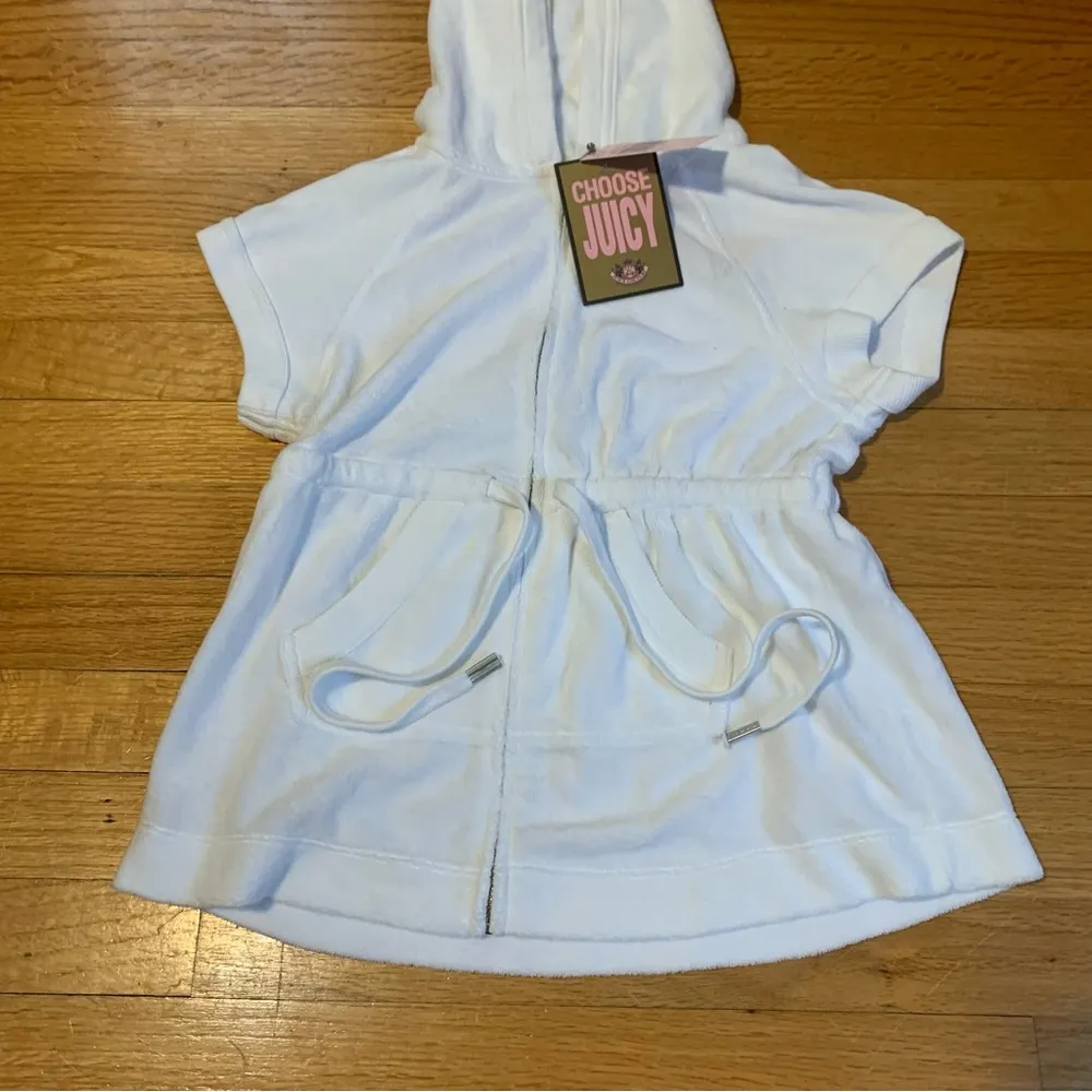 Juicy Couture Pam Gela Terry Zip Up Short Sleeve White Hooded Sundress Small - Image 2