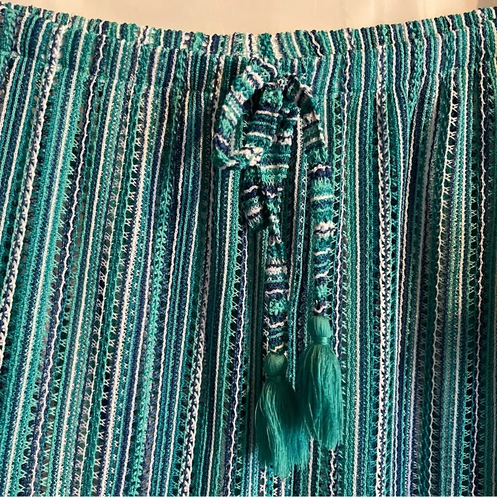 Womens Size XL Crocheted Swim Coverup Pants Side Slit Beachy Resort Vacation New Blue - Image 8