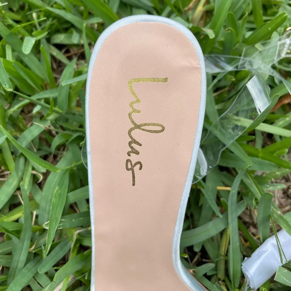 Lulus Jac Light Blue Satin PVC Ankle Strap Heels - Image 4