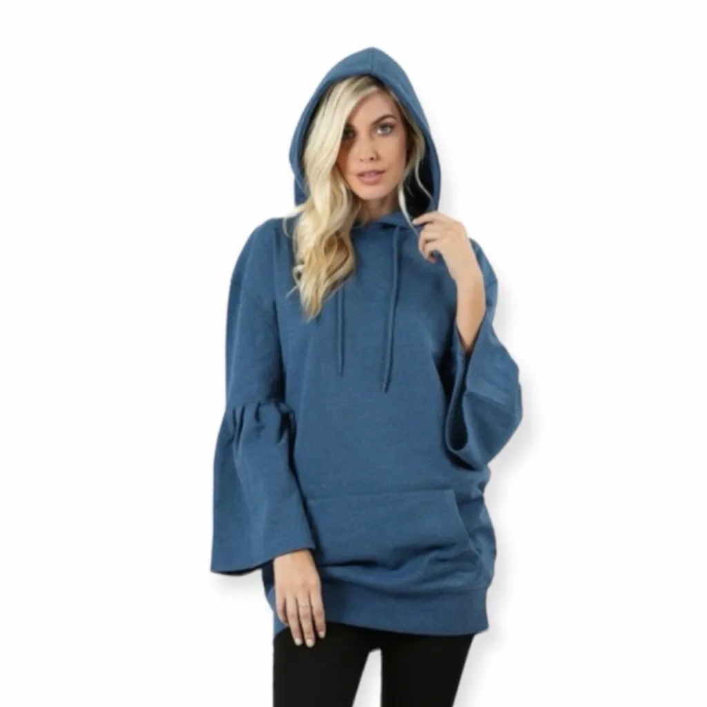 Zenana NWOT Women's Dusty Rose Oversized Hoodie with Bell Sleeves - Image 2