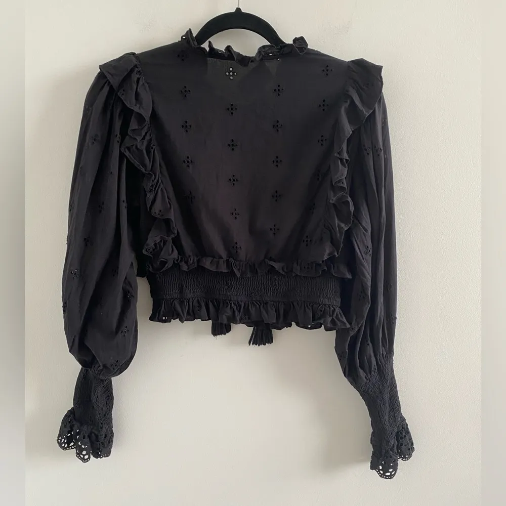 Cleobella Black Cropped Victorian Eyelet Ruffle Blouse Size Small - Image 8
