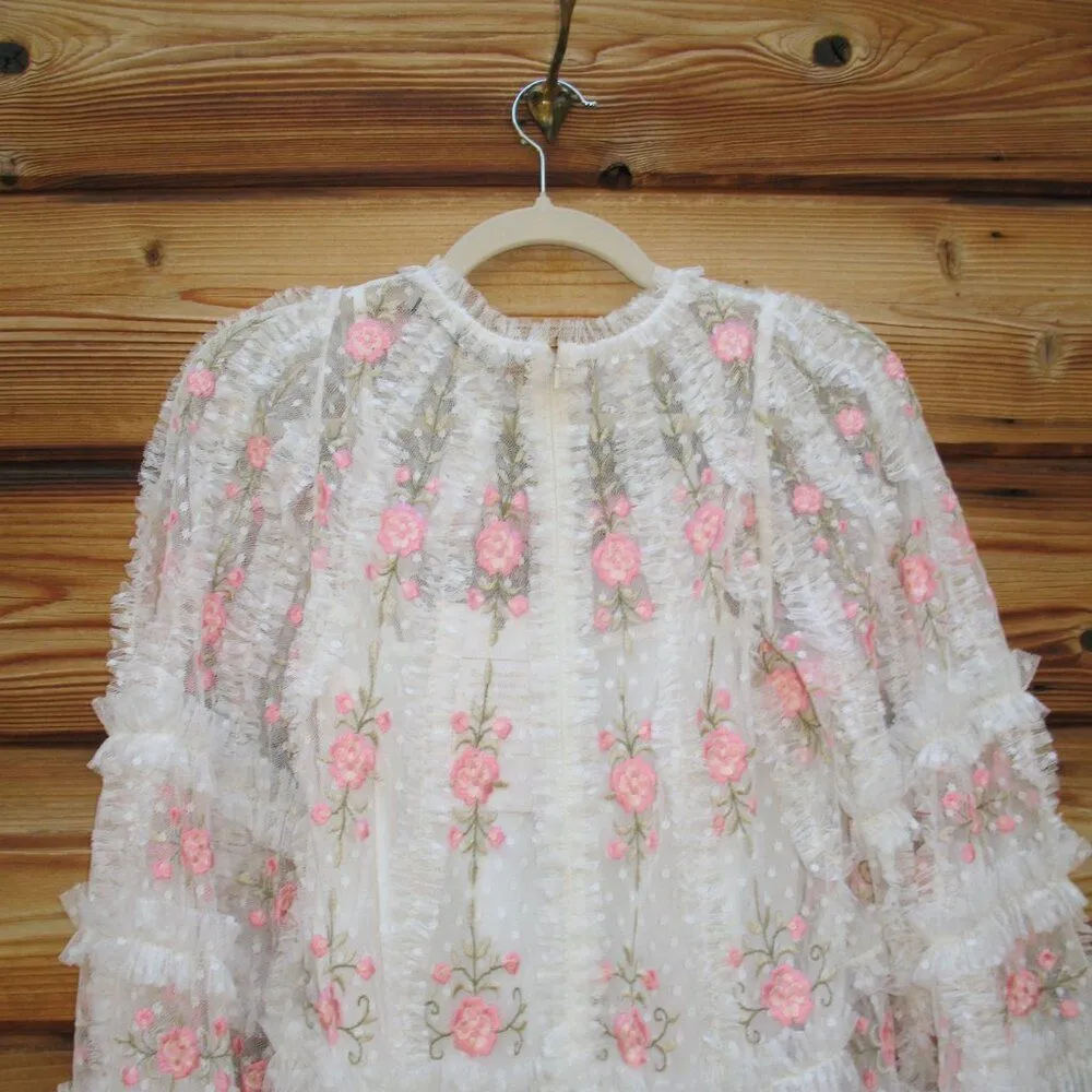 Mac Duggal 8031 Embroidered Flare Sleeve Embroidered Mini Dress White Size 4 - Image 13