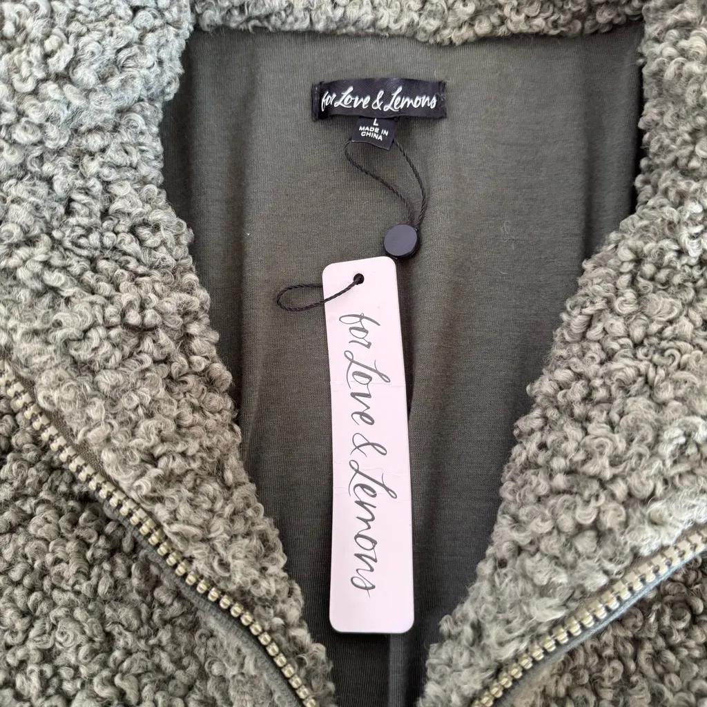 NWT For Love and Lemons Sherpa Green Cropped 1/2 Zip Heavy Thick Size Large - Image 5
