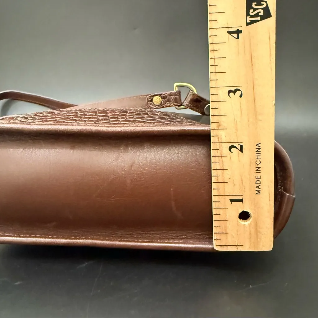 Vintage BRAHMIN Tuscan Black Leather Brown Croc Trim Bucket Crossbody Bag - Image 6