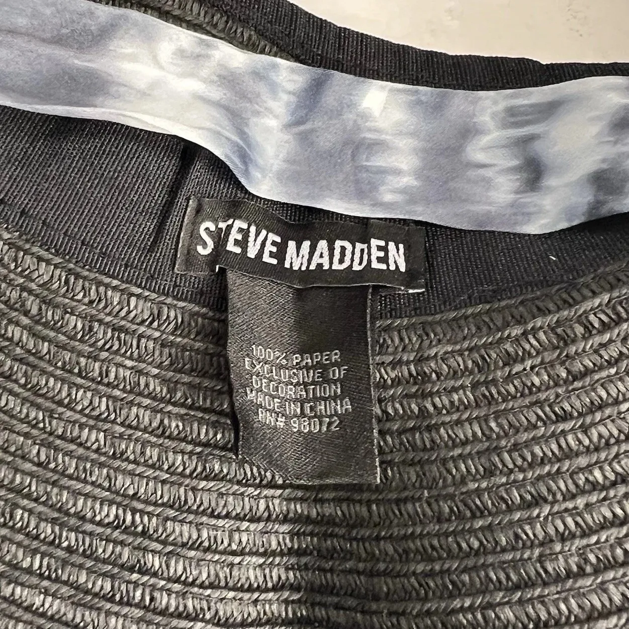 Steve Madden Womens Black Wide Brim Sun Visor Hat Tie Dye Bow Adjustable‎ Chic - Image 6