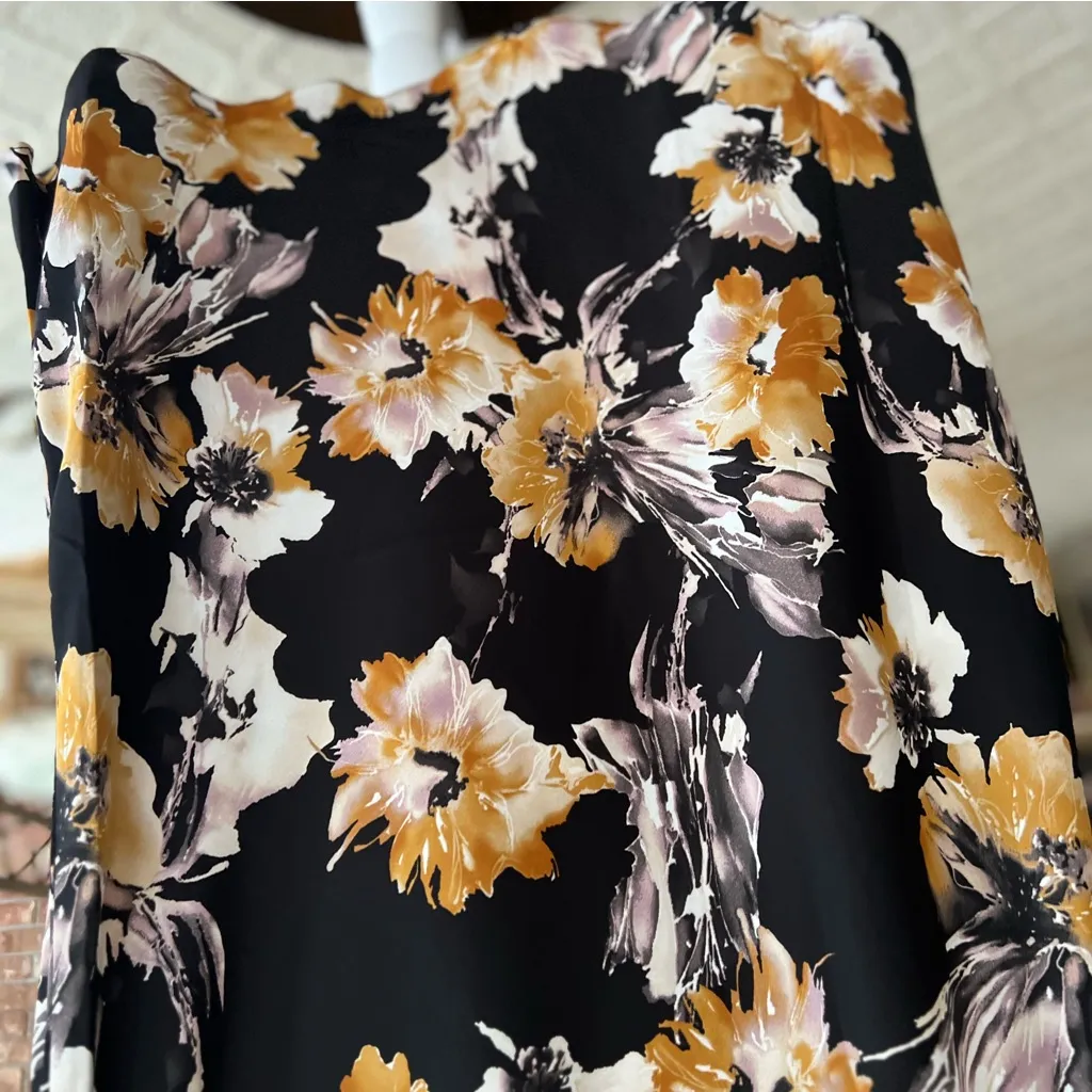 NWT Gracia Skirt Midi Floral Satin Fishtail Black Print A-Line Size 8 Flowy Chic - Image 9