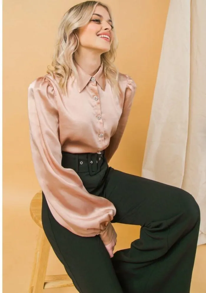 NWT!!  Thankful Love Long-Sleeve Satin Button Down Collared Shirt - Image 6