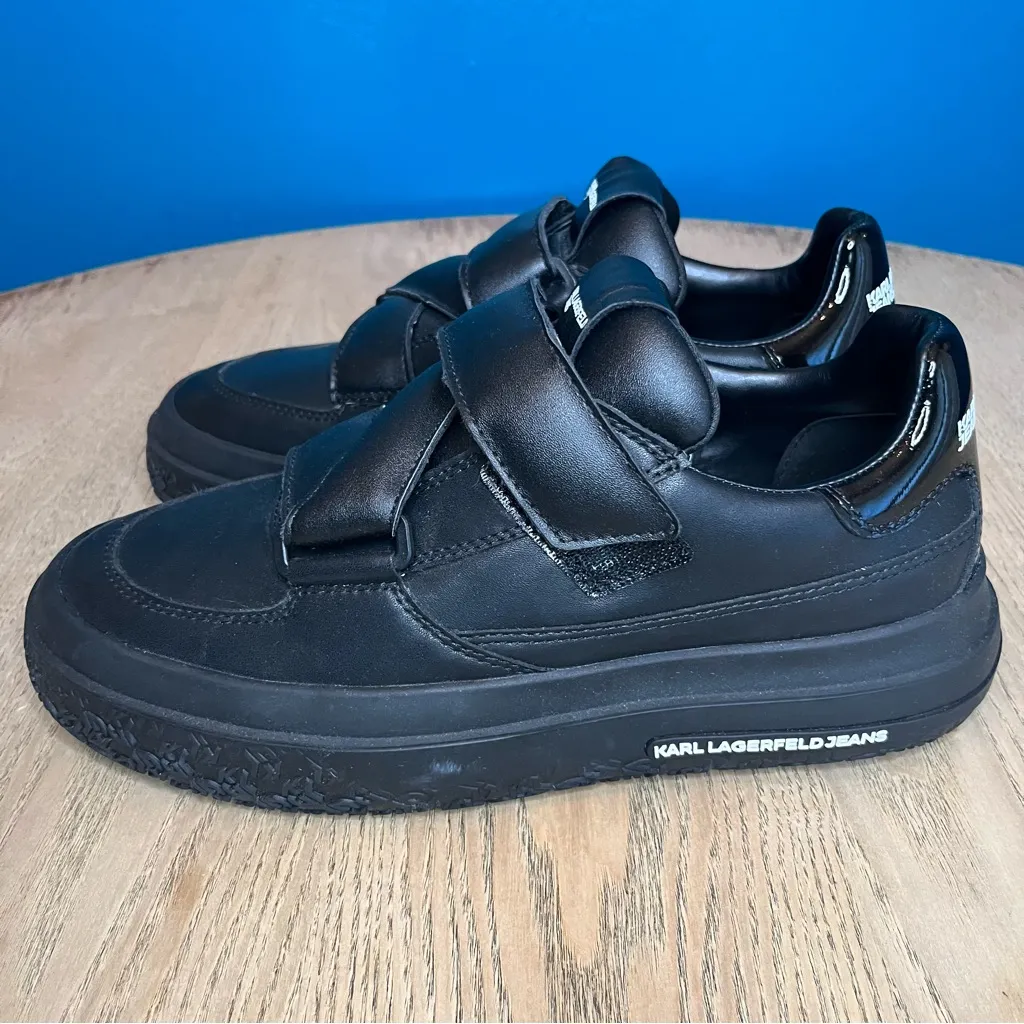 New! Karl Lagerfeld Kup Strap Black Leather Sneakers Dad Shoes Women’s Size 9 - Image 5