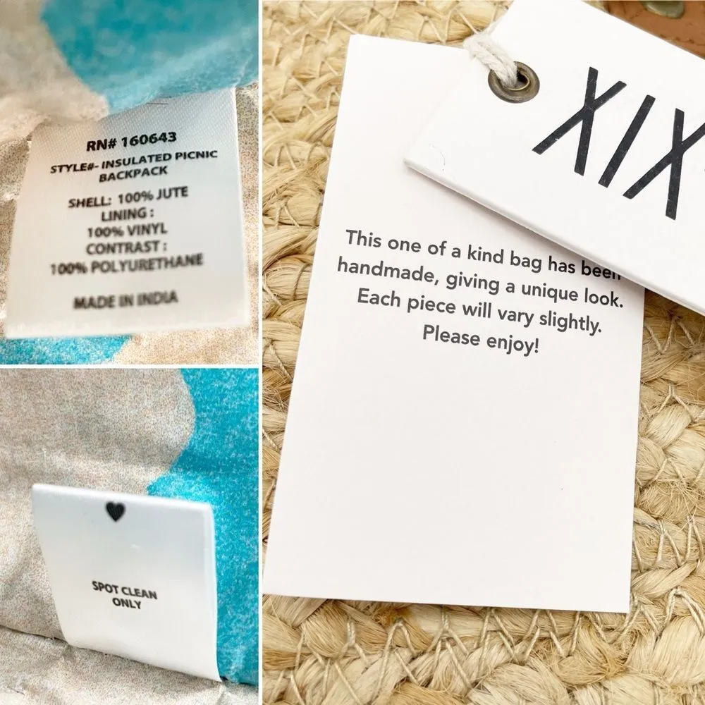 NWT XIX Palms Beachly The Shore Break Jute Insulated Picnic Cooler Backpack NEW Brown - Image 14