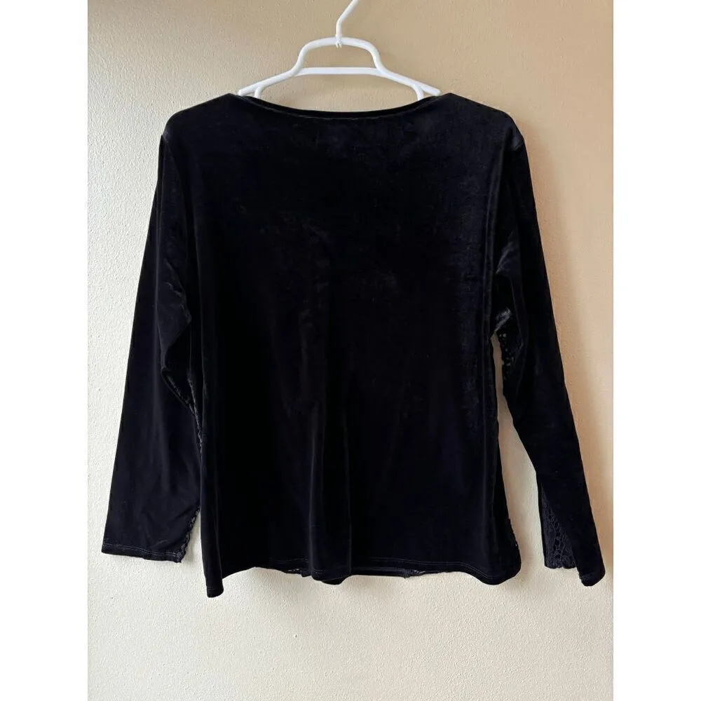 Sundance Faux Velvet Lace Cutout Top Women's Size Petite Large - Image 2