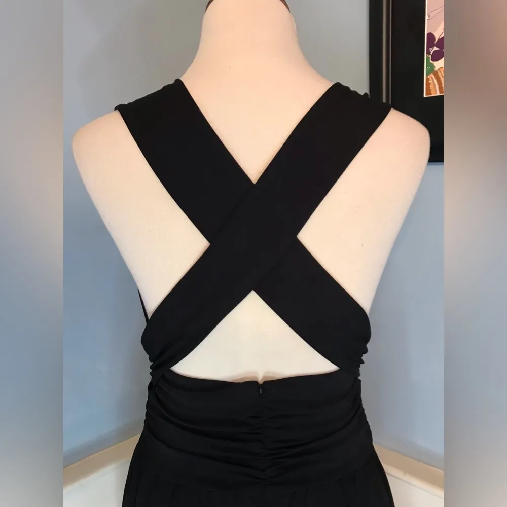 Vintage 90s Black Midi Cocktail Dress Sz M Size M - Image 5