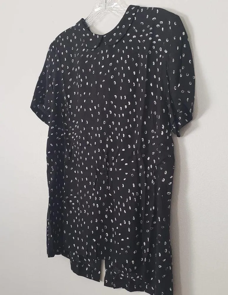 French Connection Peter Pan Collar Buttondown Back Blouse Black White Dots Sz 2 - Image 3