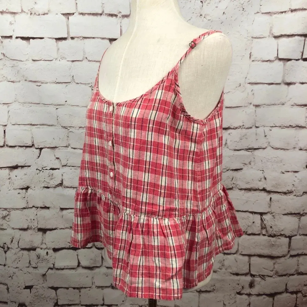 Current/Elliott  Workwear Plaid Linen Peplum‎ Top - Image 6