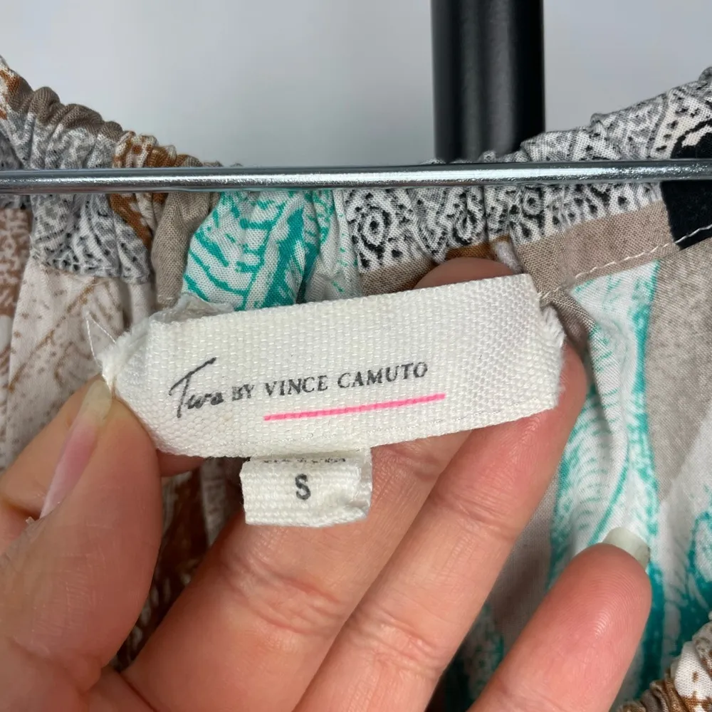 Two by Vince‎ Camuto Tribal Beat Safari Zebra High Low Faux Wrap Midi Dress Blue - Image 7